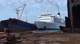 Ferry runs aground at ship demolishing yard
