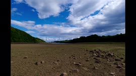 Timelapse shows Swinsty Reservoir, Lindley Wood Reservoir in UK with areas of dry ground following recent heatwave