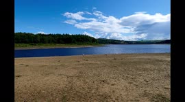 Newsflare Edit - Timelapse of Swinsty Reservoir, part of Yorkshire Water, with areas of dry ground following heatwave in North Yorkshire, UK.
