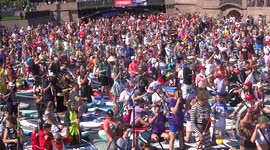 Thousands of stand-up paddle-boarders float at SUP festival in St Petersburg, Russia