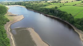 Drone footage shows Yorkshire's shrinking Lindley Wood Reservoir after heatwave and dry spell