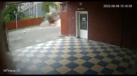 Security camera captures moment shell hits car in Kharkiv
