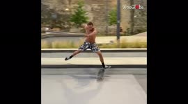 'Man's thrilling speed-skating adventure interrupted by an epic fall  
'