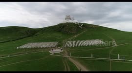 Drone footage of Emperors Genghis Khan's and Kublai Khan's giant statues in Holingol, China