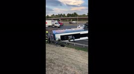 At least 1 dead, dozen injured in major bus crash on New Jersey Turnpike