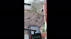 Mud river flows violently in Monteforte Irpino, Italy