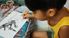 Budding artist, 8, draws incredible detailed artwork of his favourite dinosaurs