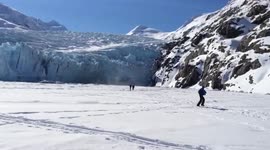 Glacier calving makes spectators run for their lives on frozen lake