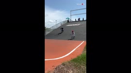 Young BMX rider gets WIPED OUT while practicing for a race
