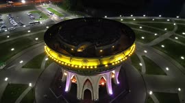 Beautiful night flyght in the center of the city called Kazan