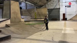 'Skater loses balance and falls down after attempting a simple jump trick'