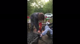 We offered our one friend a new pair of shorts to set our sleeping friend on fire!