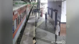 Alert cop saves woman after she slips trying to board moving train in northern India