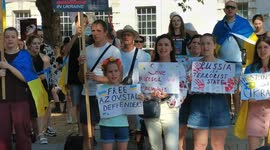 Ukrainian demonstrators claim Russia is a terrorist, London, UK