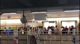Tottenham fans after the Premier league game Сhelsea vs Tottenham at Fulham Broadway underground station 14/08/2022