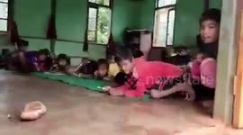 Terrified schoolchildren take shelter as military planes 'attack village killing civilian' in Myanmar