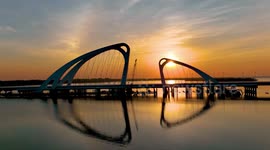 Stunning drone footage of sunrise on Baima Lake Bridge in Huaian, China