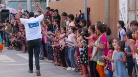 Palestinian clowns take part in an event as part of the activities of the psychological discharge for children following the latest Israel-Gaza conflict, in Gaza City