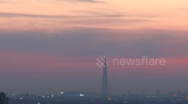 The sky of St Petersburg coloured in Russian flag on the sunset in Russia.