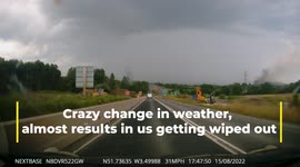 Intense weather in Wales nearly causes wipe out for two drivers.