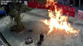 Ball of fire blown across yard after stove ignites leaking gas in China