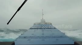 Ship smashed up and down in heavy seas In the North Sea (No Sound)