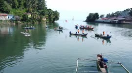 Indonesian coastal people celebrate Independence Day on a boat with a message of hope for independence from trash