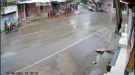 Watch - Biker Close escape after a truck hit bike from infront , 3rd miraculous escape for him in five years