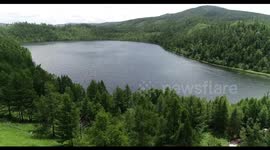 Drone Footage Of Pool In The Sky in the Arshan National Forest Park, China