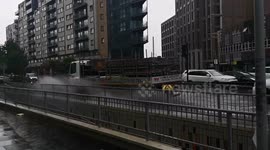 Massive flooding on roads in Gants Hill, East London