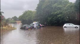 Cars Stuck in the Flooded Road - Extreme Flooding on the B197 in Oaklands, Welwyn Hertfordshire UK
