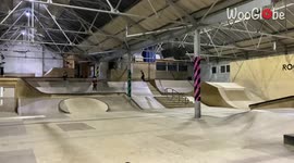 Rollerskater ABRUPTLY falls to his knees after gliding up a ramp