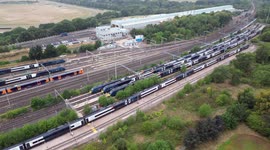 Avanti West Coast trains parked up and unused in Wolverhampton as rail strikes continue to cripple the United Kingdom