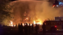 Tower 54 begins to apply water to the multi alarm barn / commercial building fire in Pennsylvania