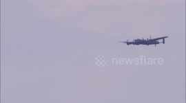 Historic Lancaster Bomber seen flying over Kent coast, UK