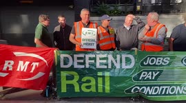 Mick Lynch joins picket at Euston as national rail strike continues