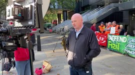 Mick Lynch joins picket at Euston as national rail strike continues