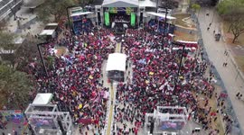Drone's-eye view of campaign rally by Brazilian presidential candidate Lula da Silva in Sao Paulo