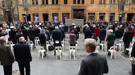 Australian national anthem sung at Vietnam Veterans Day event at the Cenotaph in Martin Place, Sydney, Australia