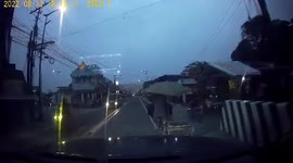 Lightning bolt strikes town centre during monsoon storm in the Philippines