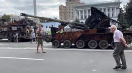 Damaged Russian tanks displayed In Kyiv ahead of Independence Day