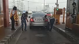 Kitten rescued after falling from car engine while driver passes through toll booth in Thailand