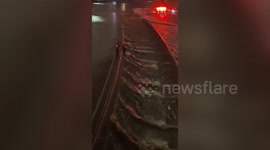 Dramatic footage shows submerged highway and stranded cars in Dallas amid thunderstorms and flash floods