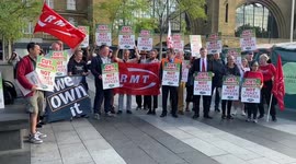 Rail union protest outside King's Cross against closure of ticket offices