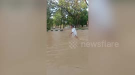 Severe floods turn roads into rivers following heavy rain in Indonesia