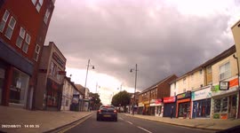 DASHCAM. Mazda driver turns right at no-right-turn. Realises mistake at last minute.