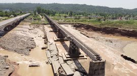 Drone Videos of collapsed Chakki River Rail Bridge in India