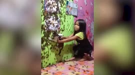 Residents use pet cat to drive away swarm of flying insects hanging on family's wall in the Philippines