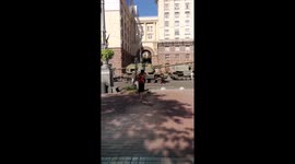 Proud Ukrainians poses and clicks infront of destroyed Russian tanks on their independence day in Kyiv