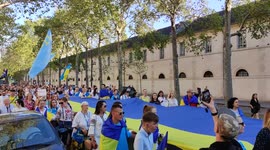 Double ukrainian commemoration: 31st Independence Day of Ukraine and sixth month of the russian invasion. Paris, France. Near the Eiffel Tower. 24 aug 2022, 18h30.